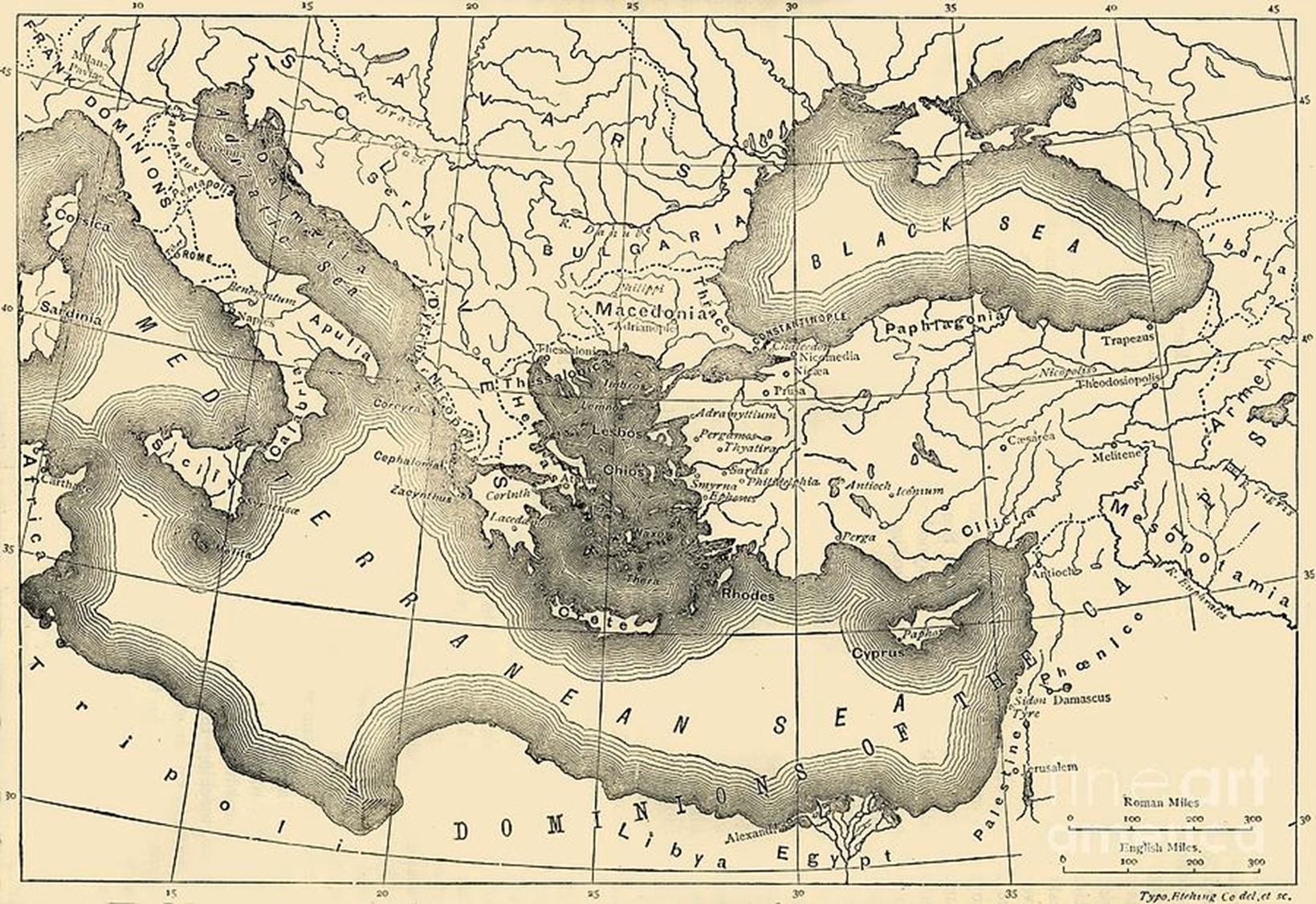 Map of the Byzantine Empire in the 9th century